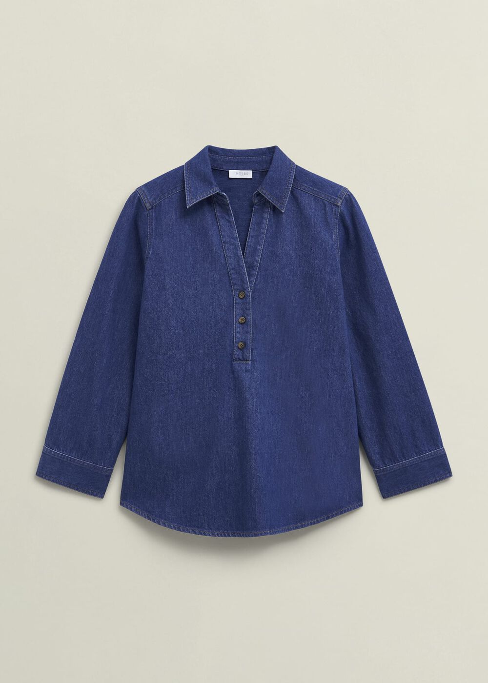 Elena Denim Blouse, Mid Wash Blue, hi-res