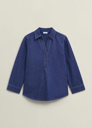 Elena Denim Blouse, Mid Wash Blue, hi-res