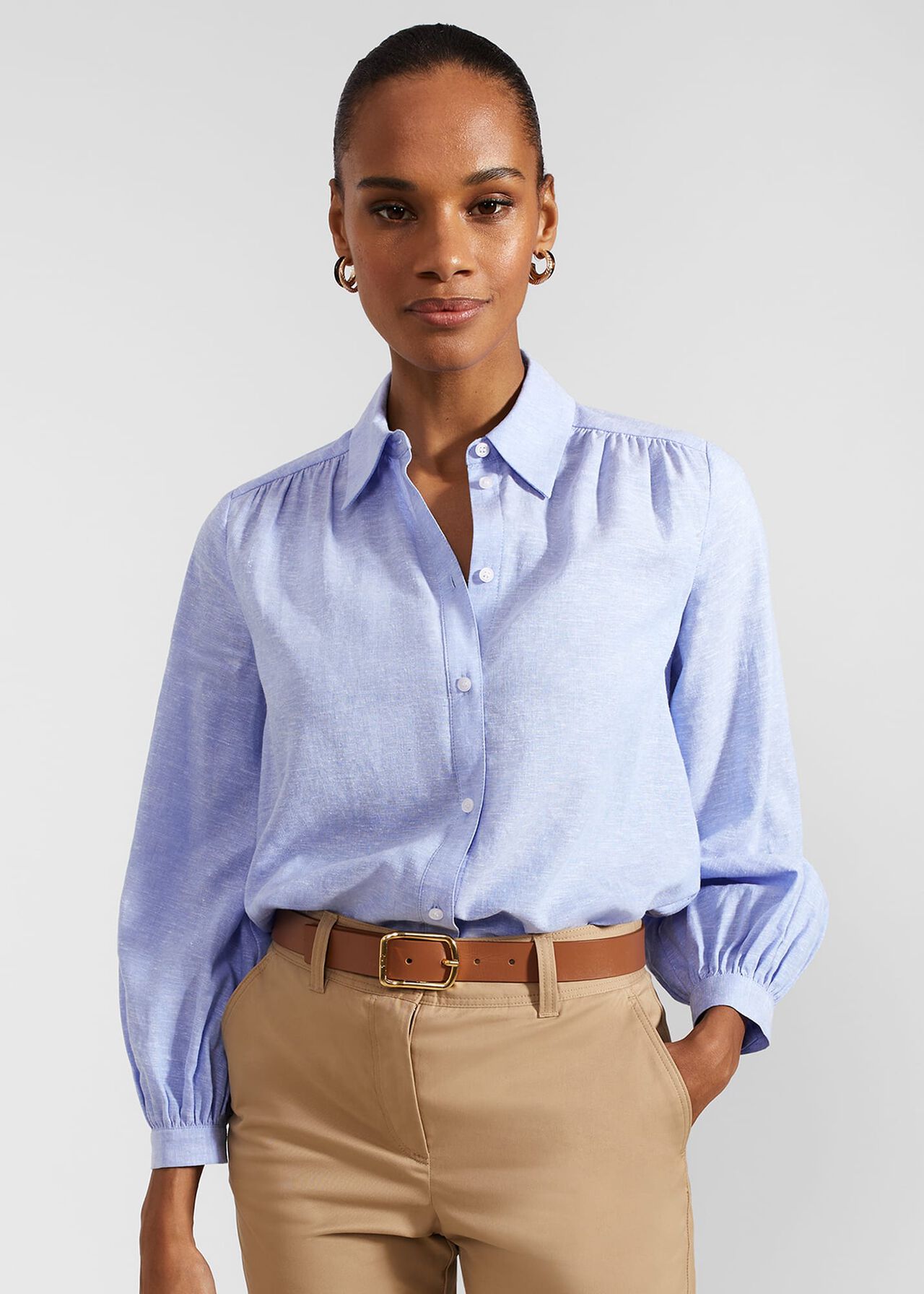 Sabrina Shirt With Linen, Blue, hi-res