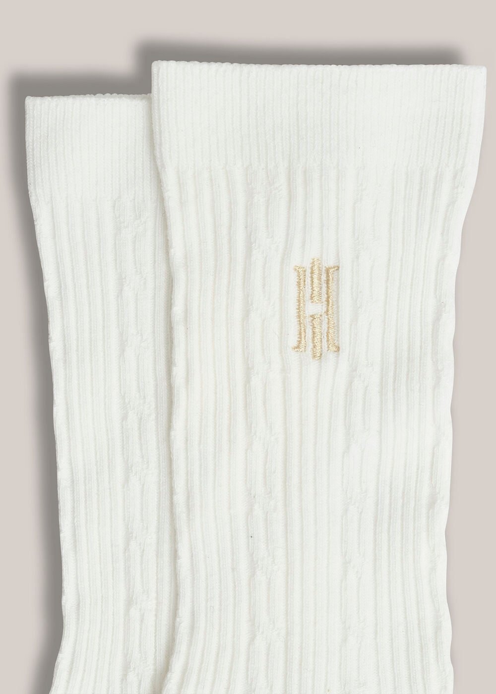 Cable Knit Single Socks, Ivory, hi-res