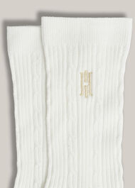 Cable Knit Single Socks, Ivory, hi-res