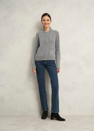 Grey Bonnie Wool Blend Knitted Bomber Jacket, Mid Grey Marl, hi-res