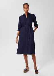 Linden Linen Shirt Dress, Navy, hi-res