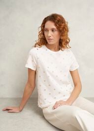 Adaline Cotton Printed T-Shirt, White Gold, hi-res