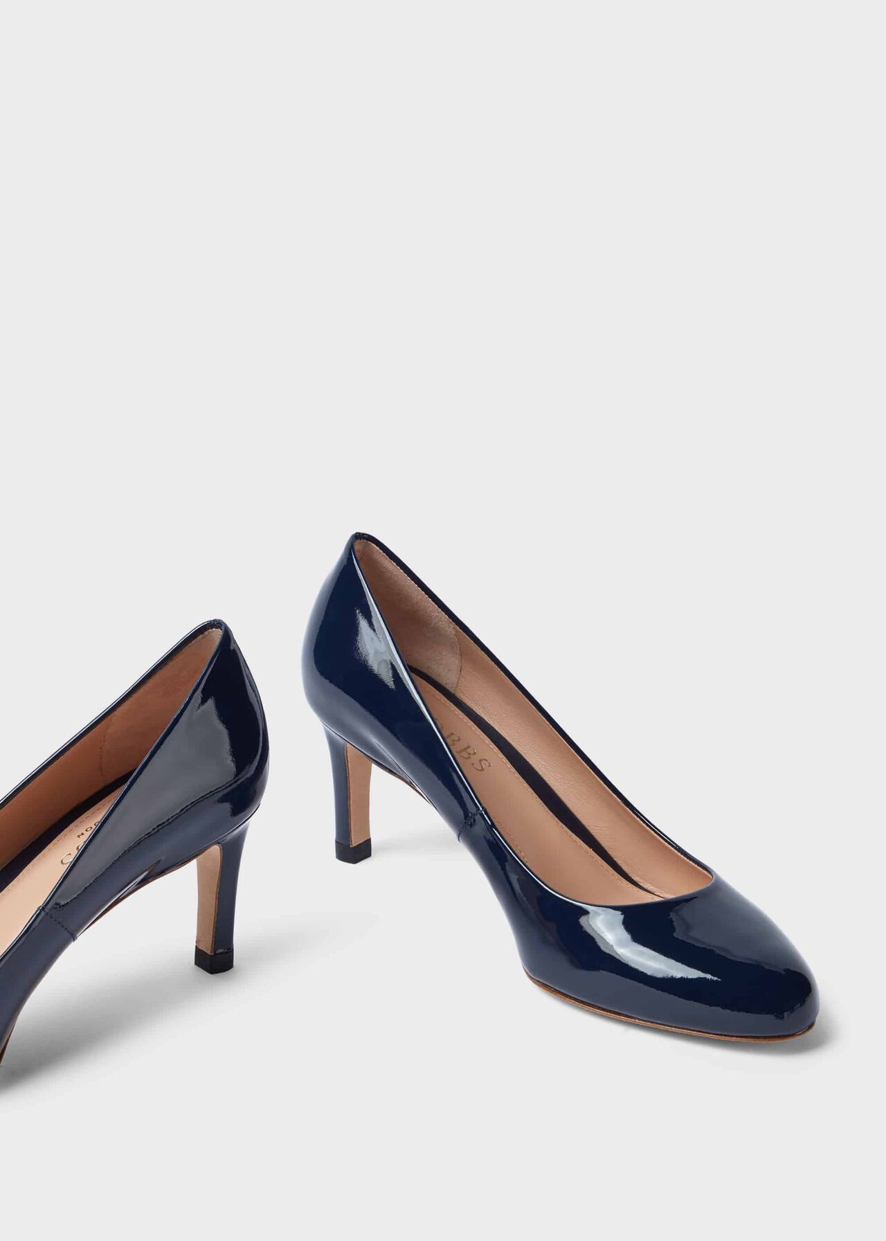 light grey patent court shoes