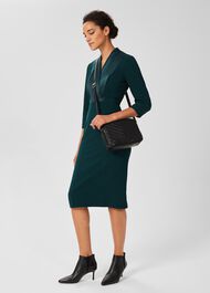 Alisa  3/4 Sleeve A-Line Dress , Dark Green, hi-res