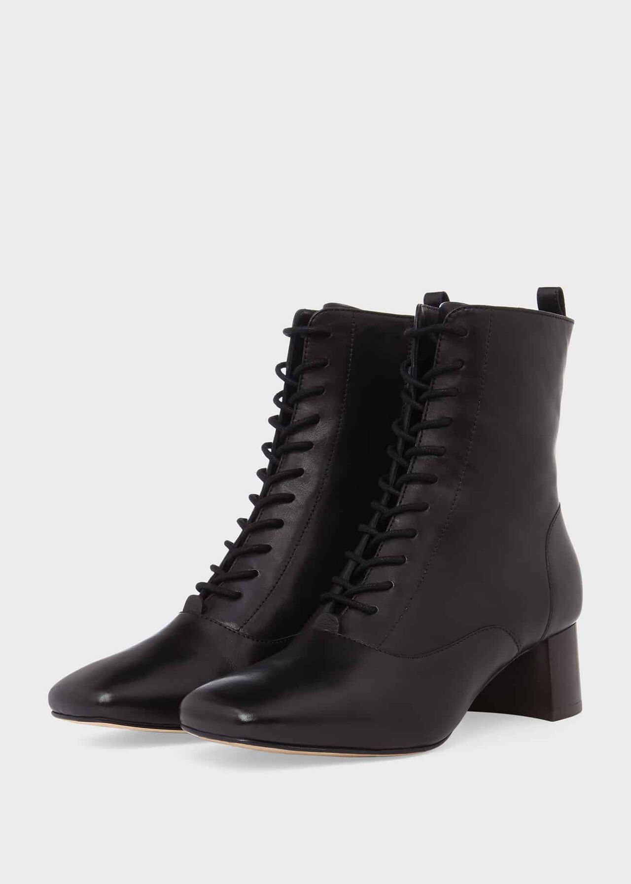 Issy Leather Lace Up Ankle Boots, Black, hi-res