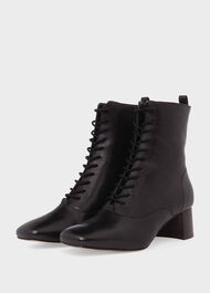 Issy Leather Lace Up Ankle Boots, Black, hi-res