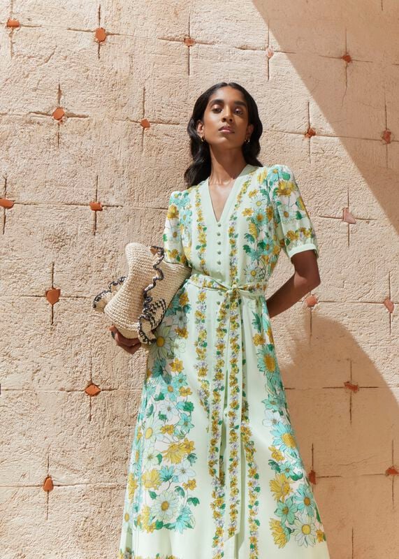 Ince Silk V Neck Floral Dress