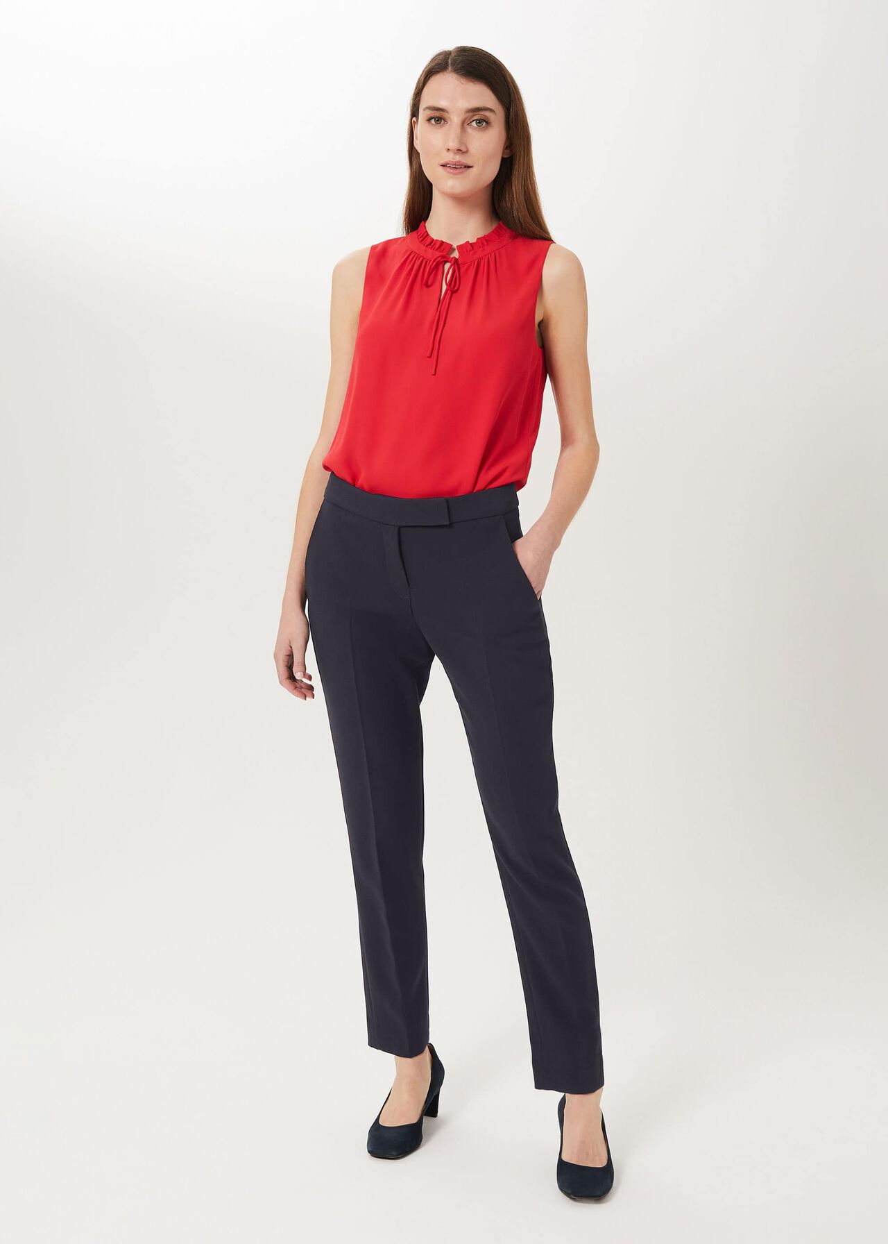 Leila Slim Pants With Stretch, Navy, hi-res