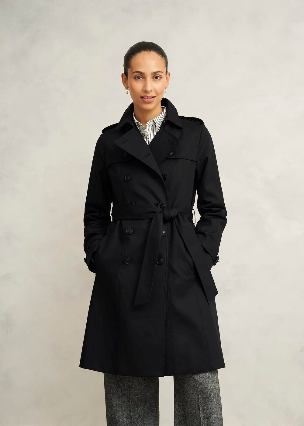 Petite Skylar Shower Resistant Trench Coat, Black, hi-res