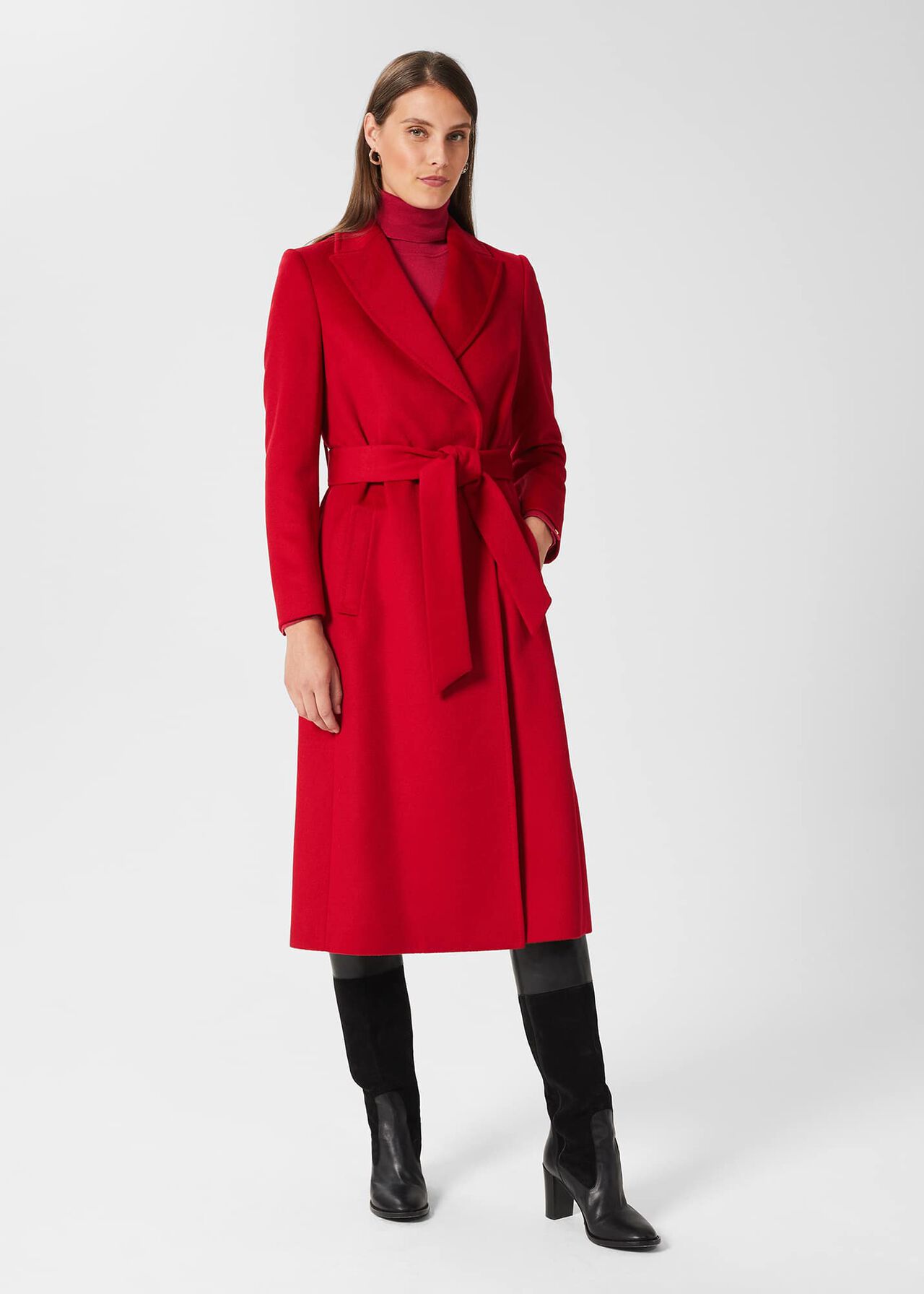 Olivia Wool Wrap Coat, Red, hi-res