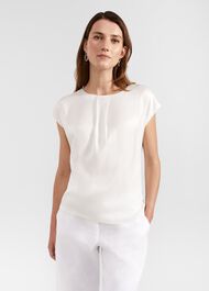 Nita Satin Front Top, Ivory, hi-res