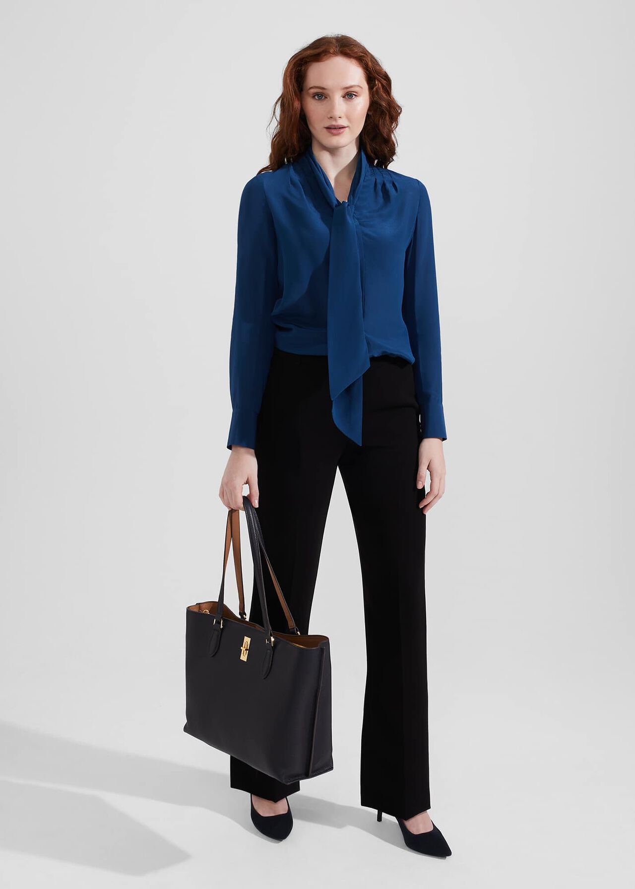 Macey Silk Blouse, Steel Blue, hi-res