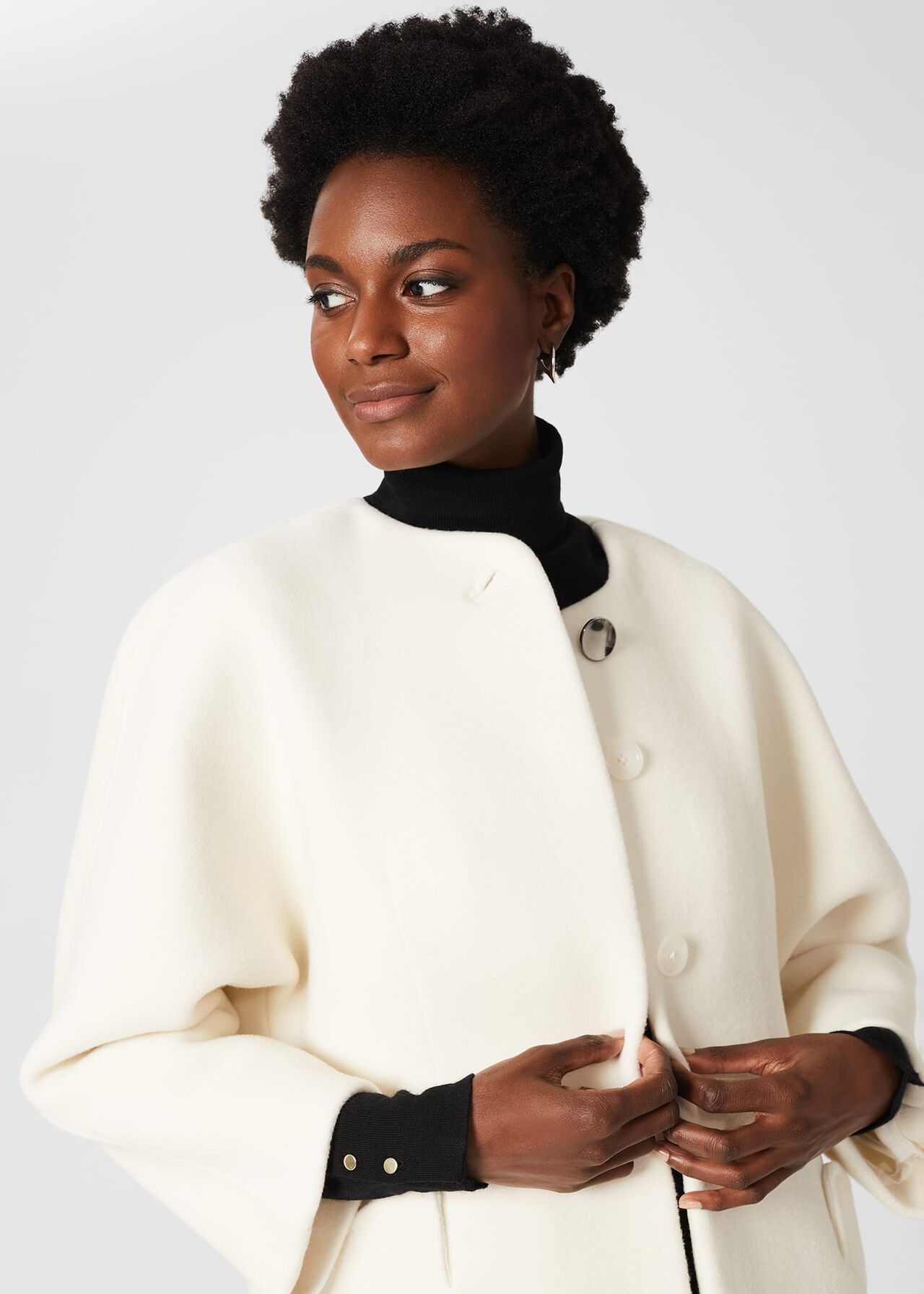 Tabatha Wool Blend Long Coat, White, hi-res