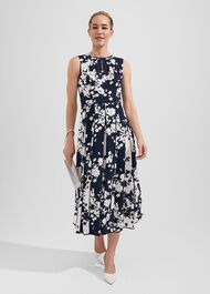 Angelica Floral Pleated Dress, Midnight Ivory, hi-res