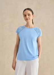 Ivana Cotton Broderie Top, Maya Blue, hi-res