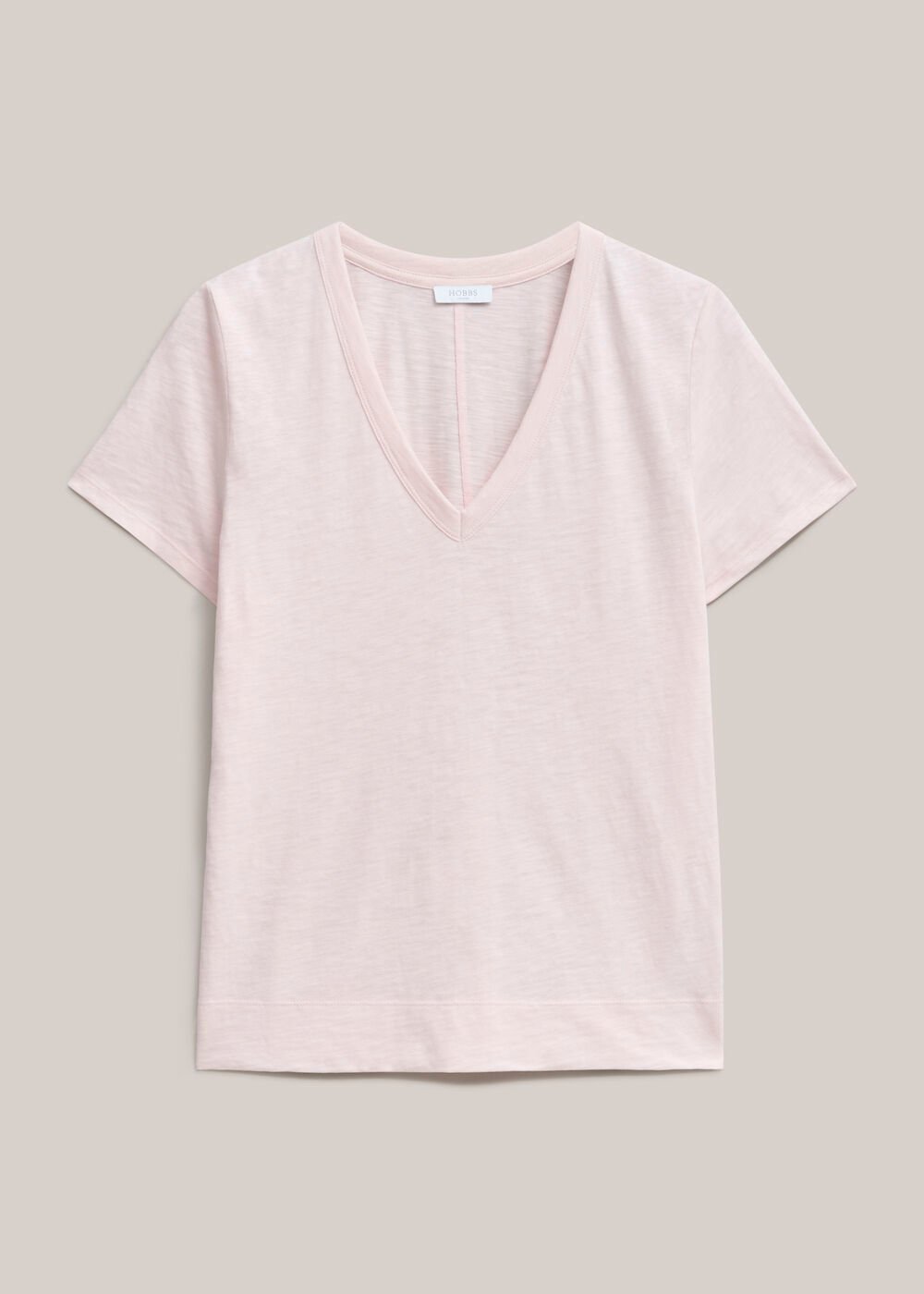 Arianna Cotton Slub V Neck T-Shirt, Pale Pink, hi-res