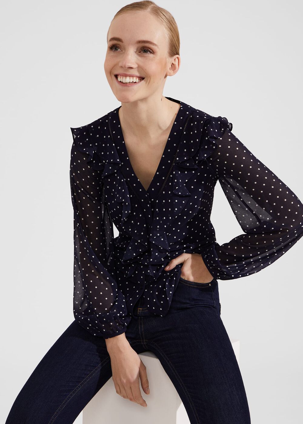 Rosana Polka Dot Top, Navy Ivory, hi-res