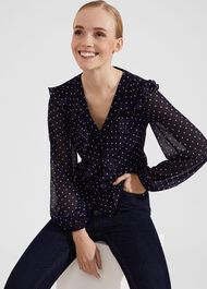 Rosana Polka Dot Top, Navy Ivory, hi-res