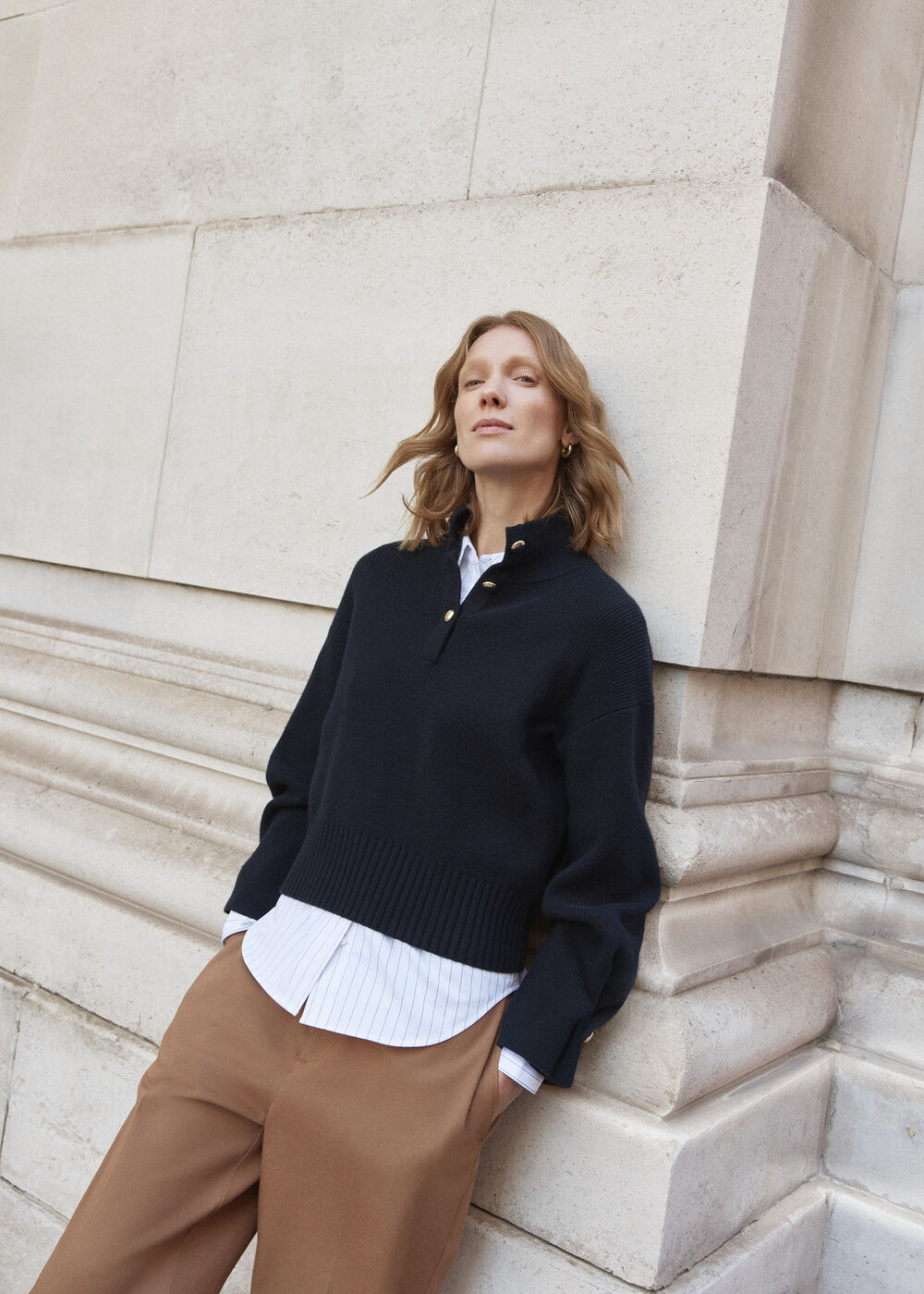 Adler Knitted Cotton Jumper, Hobbs Navy, hi-res