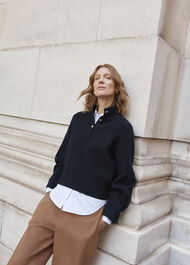 Adler Knitted Cotton Jumper, Hobbs Navy, hi-res