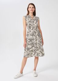 Petite Evangeline Printed Dress, Cream Black, hi-res