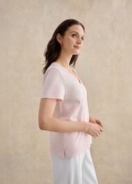 Arianna Cotton Slub V Neck T-Shirt, Pale Pink, hi-res