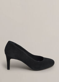Lizzie Suede Court Shoes, Black, hi-res