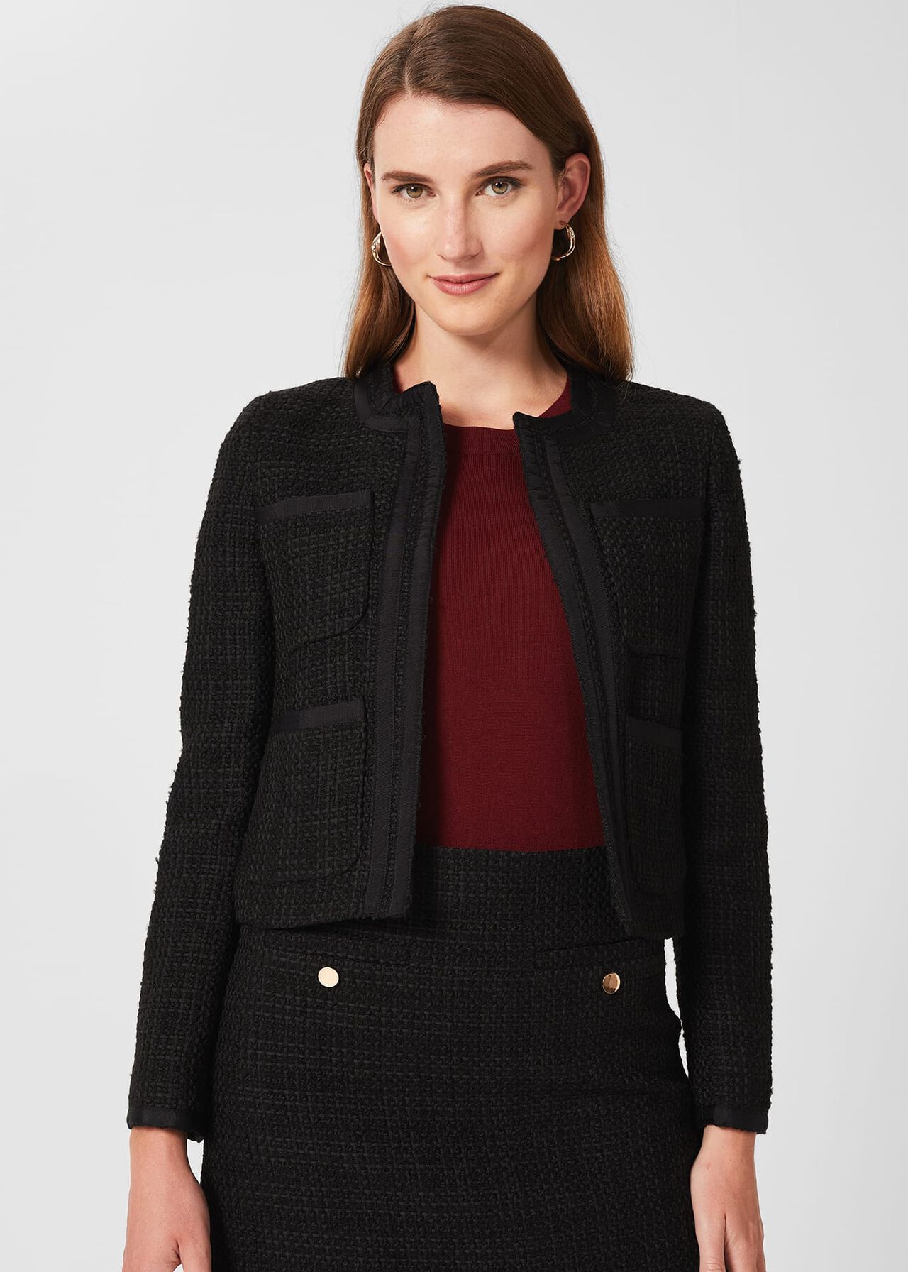 Estella Square Neck Tweed Jacket, Black, hi-res