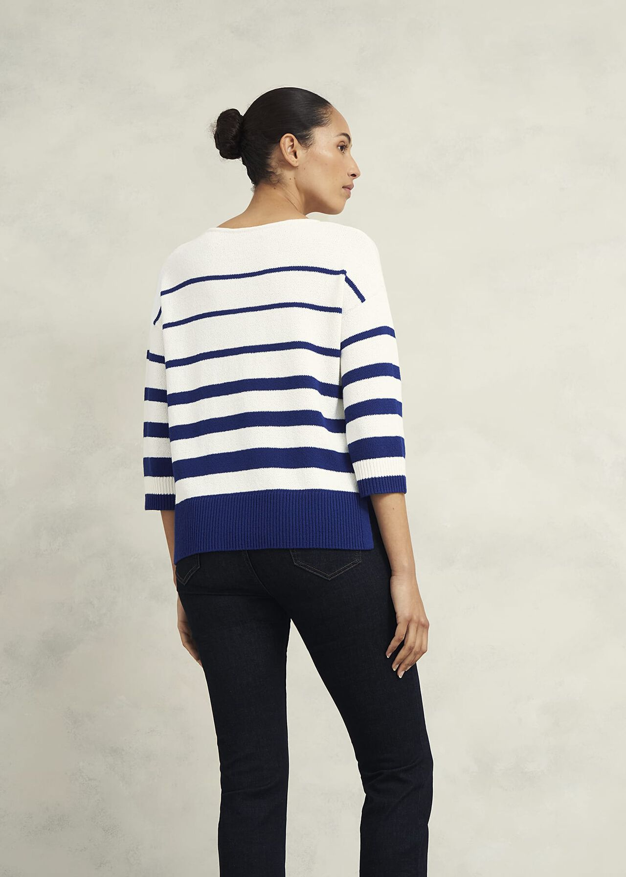 Elaine Stripe Cotton Blend Jumper, Ivory Blue, hi-res