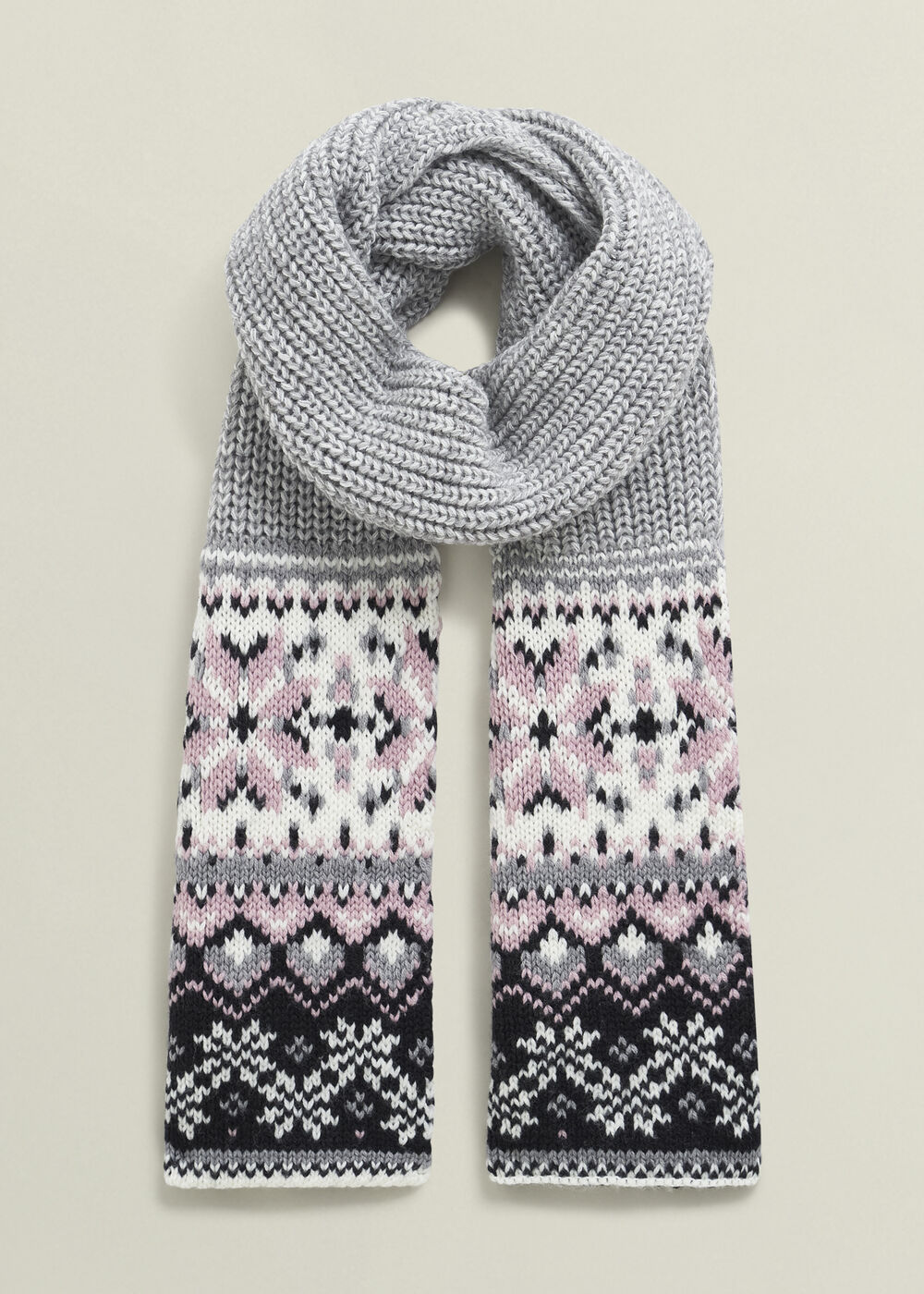 Deanna Fairisle Scarf With Wool , Grey Multi, hi-res