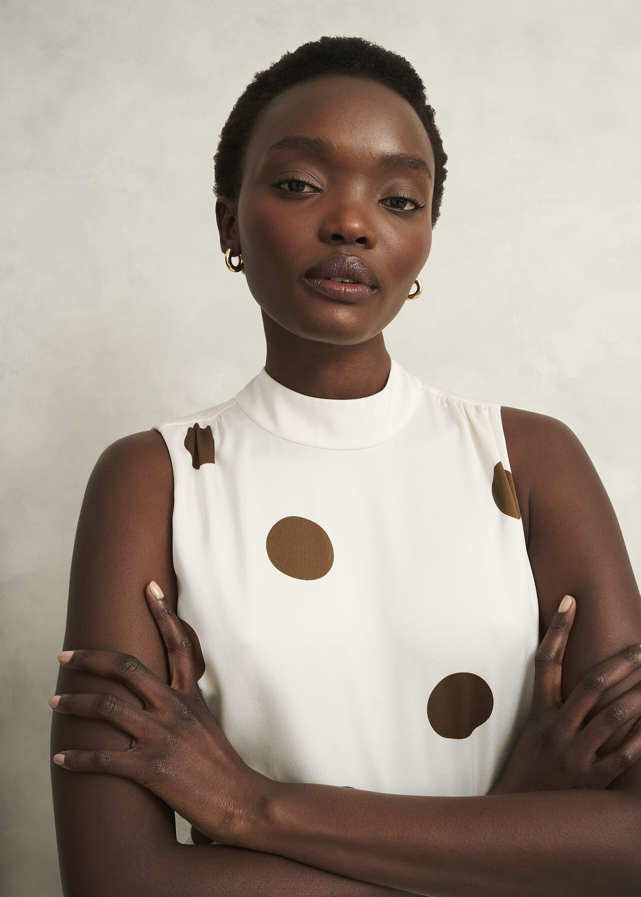 Mia Spot Dress, Ivory Brown, hi-res