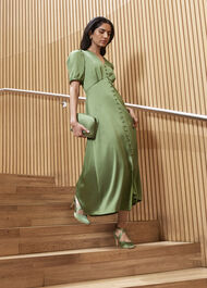Isabelle Textured Satin Dress, Bay Leaf Green, hi-res