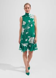 Madeline Floral A Line Dress, Green Ivory, hi-res