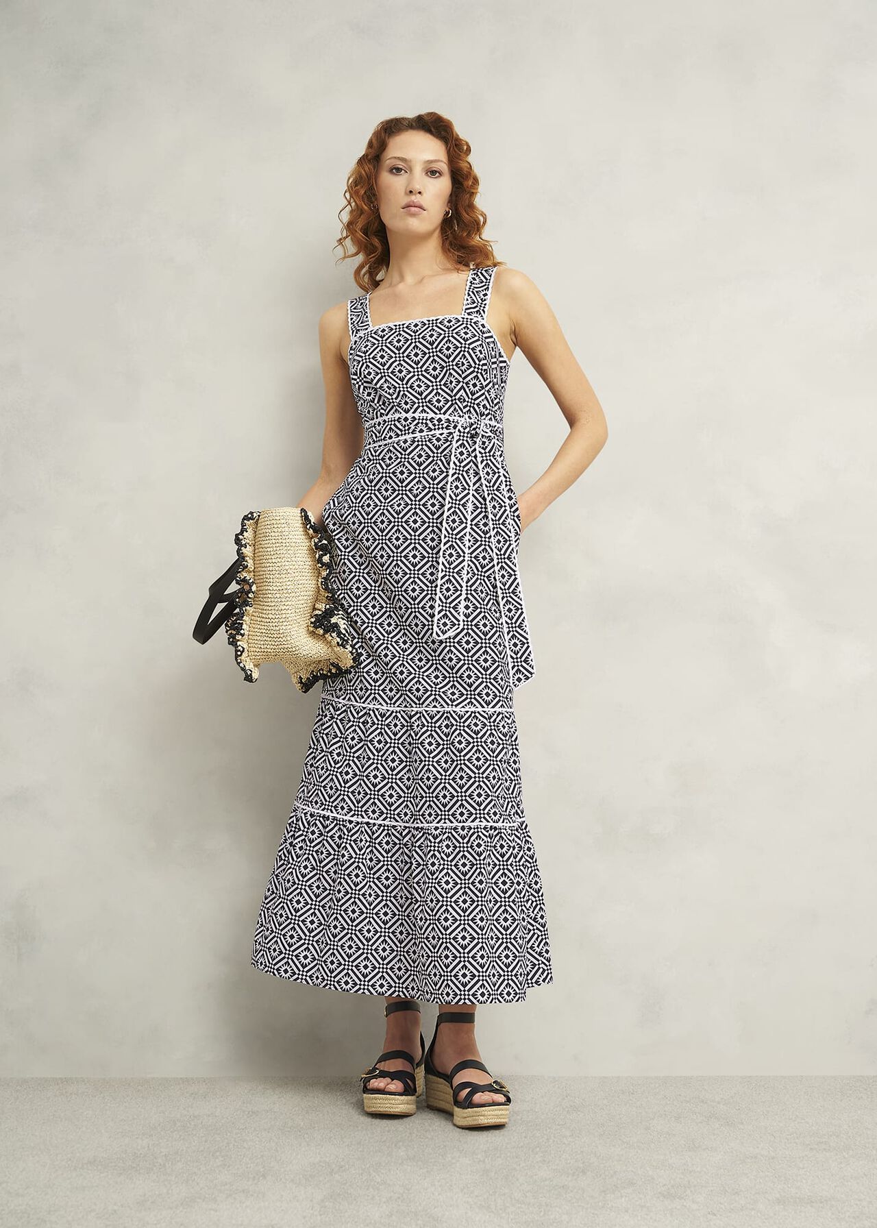 Kara Cotton Dress, Navy Ivory, hi-res