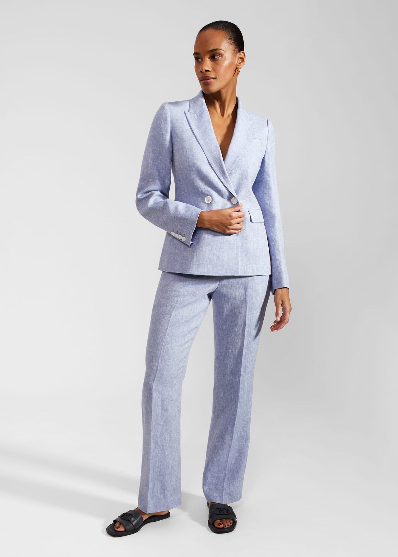 Adina Linen Jacket, Blue Ivory, hi-res