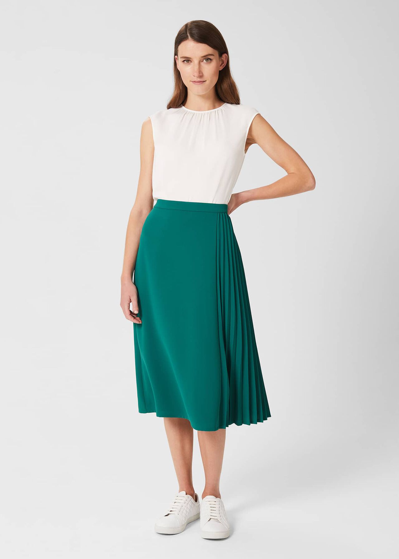 Keziah Pleat Skirt, Jade Green, hi-res