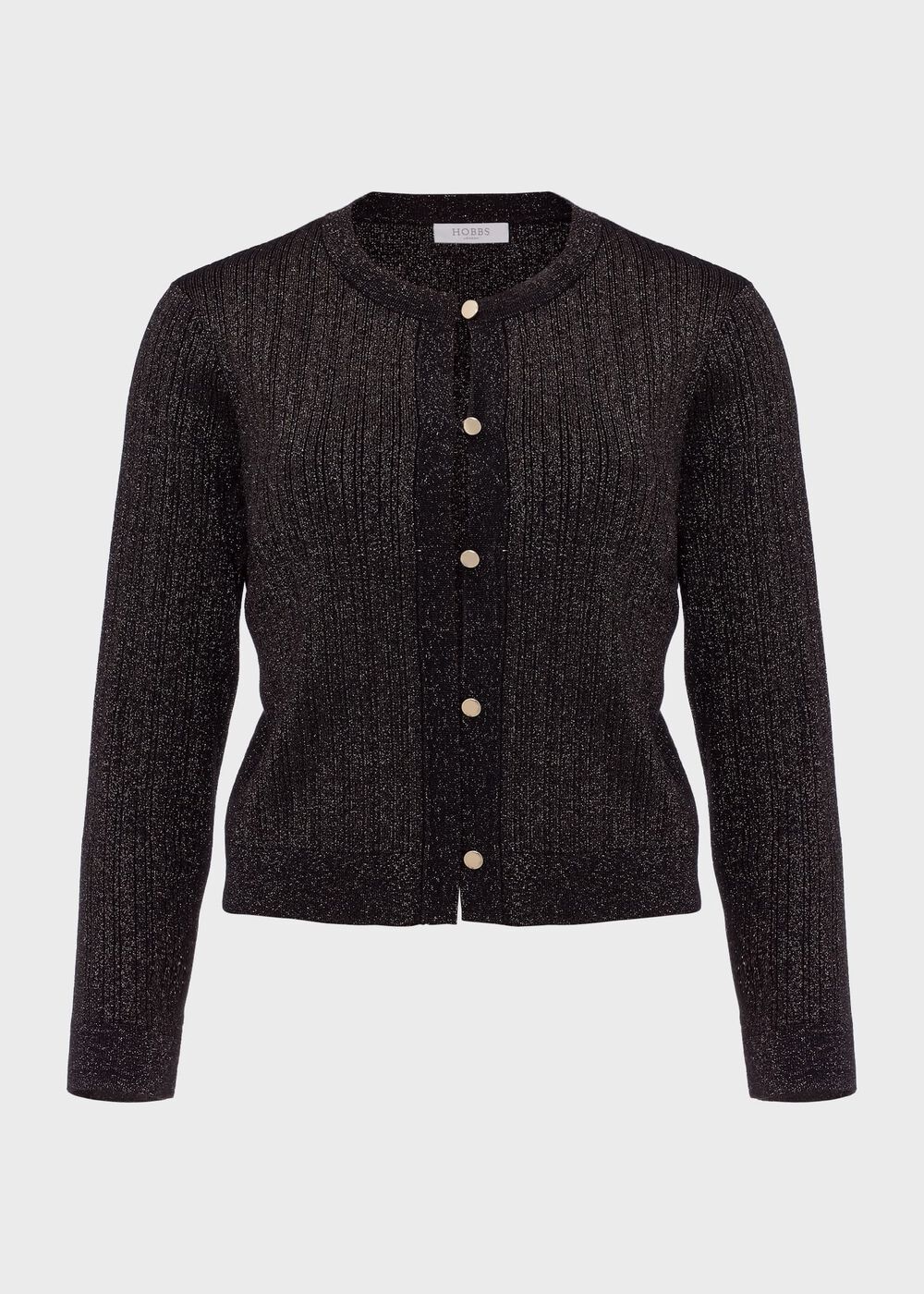 Reena Sparkle Ribbed Knitted Cardigan, Black Gold, hi-res