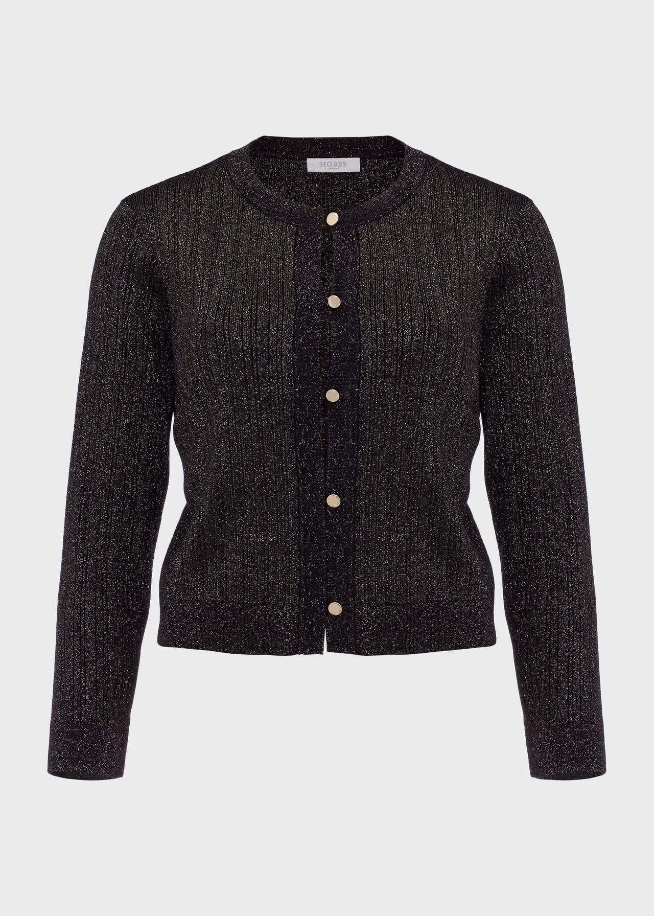 Reena Sparkle Ribbed Knitted Cardigan, Black Gold, hi-res