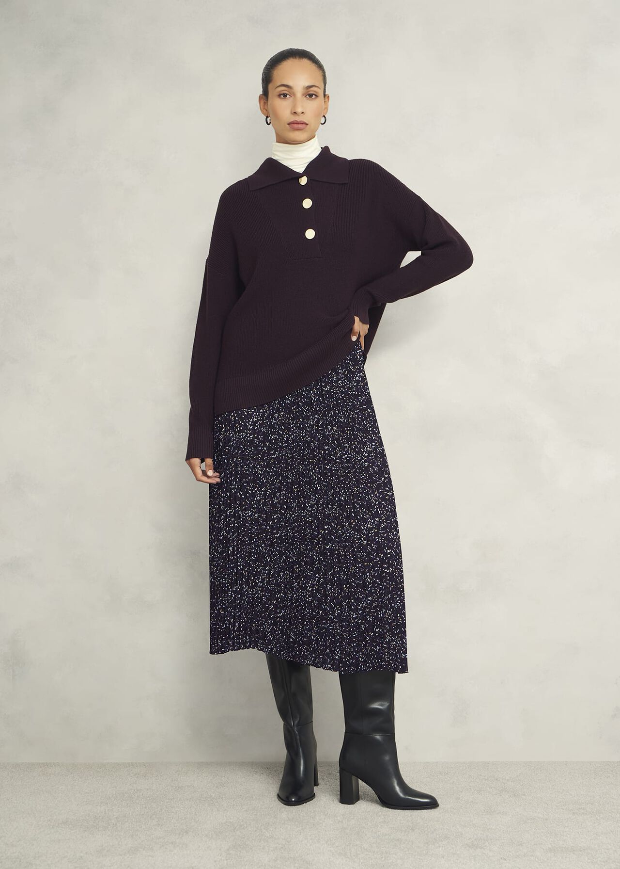 Teia Pleated Skirt, Black Multi, hi-res