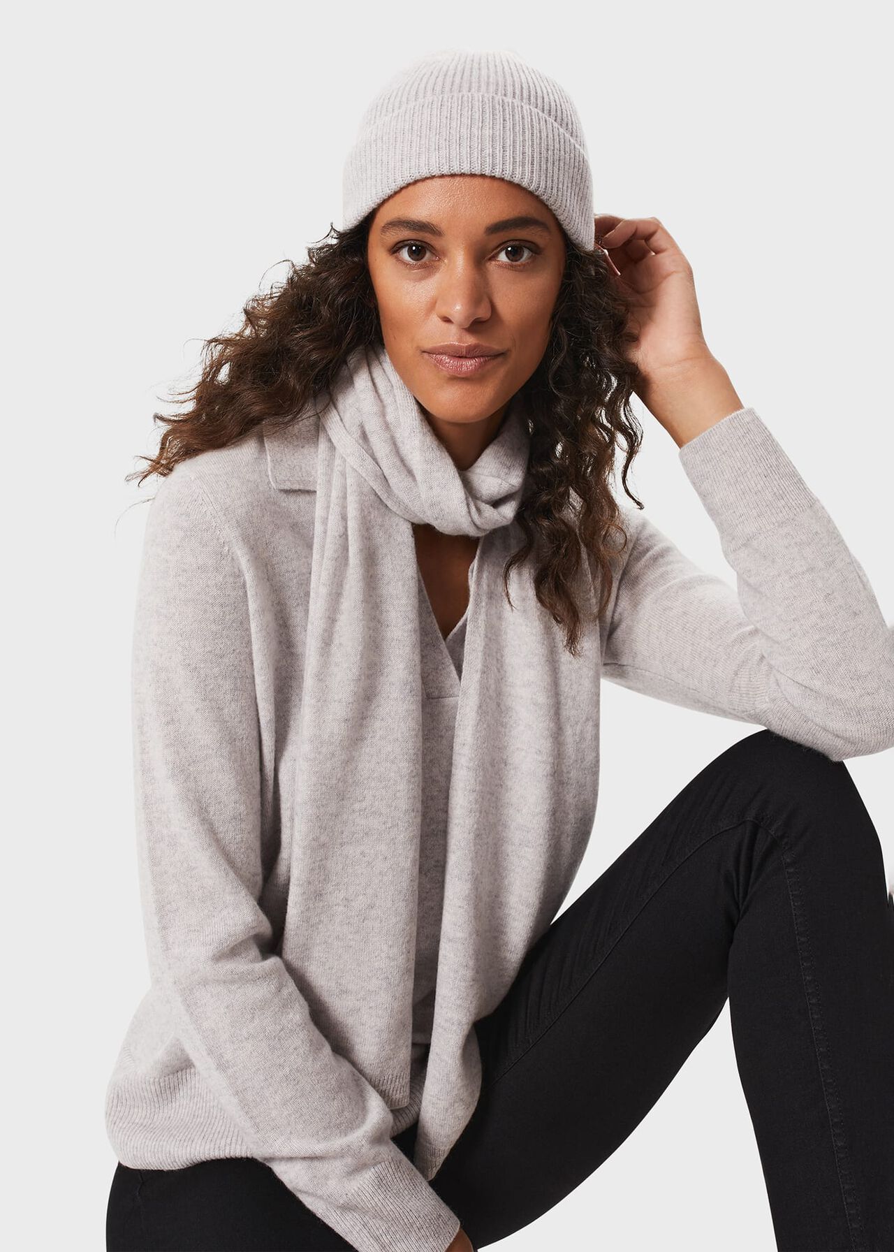 Mabel Cashmere Hat, Pale Grey, hi-res