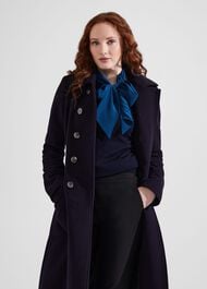 Iris Italian Wool Maxi Coat, Navy, hi-res
