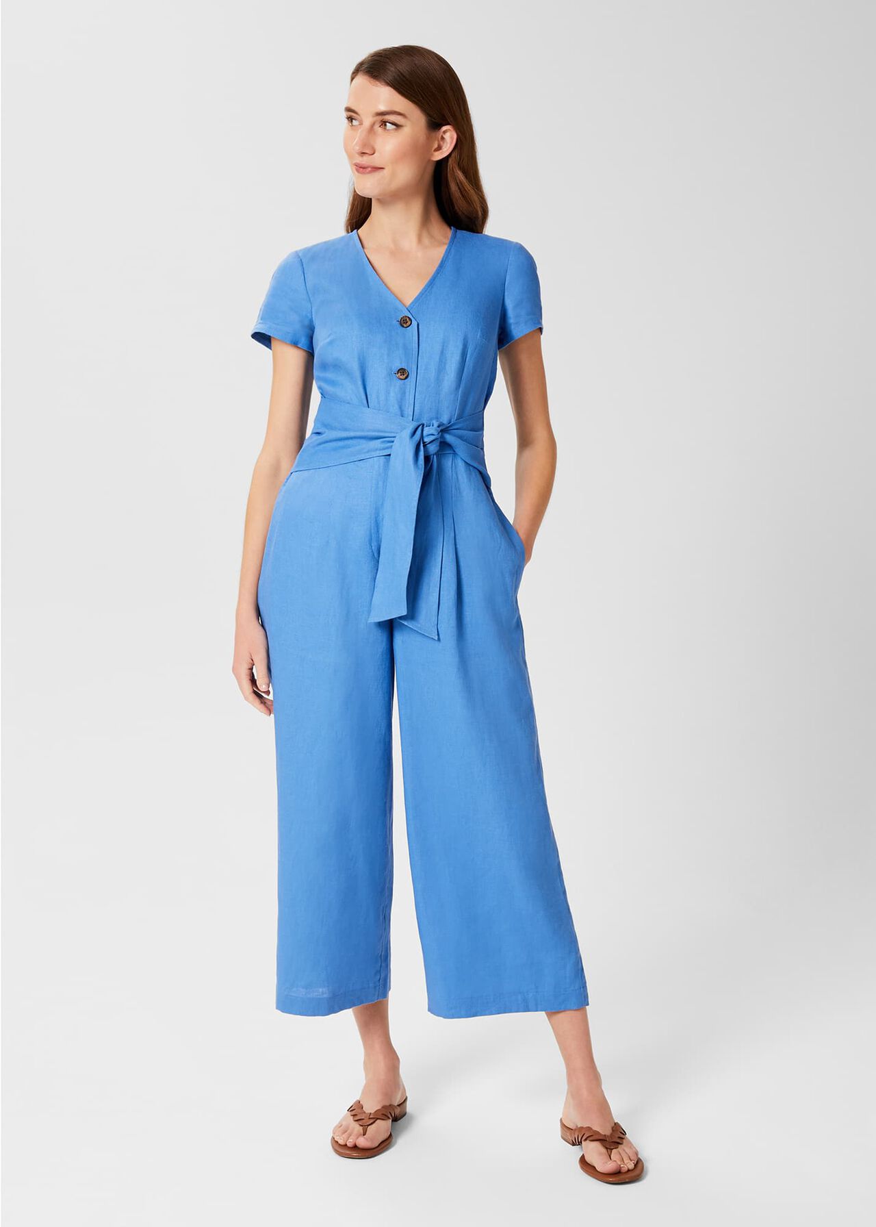 Jayne Linen Jumpsuit , Azure Blue, hi-res