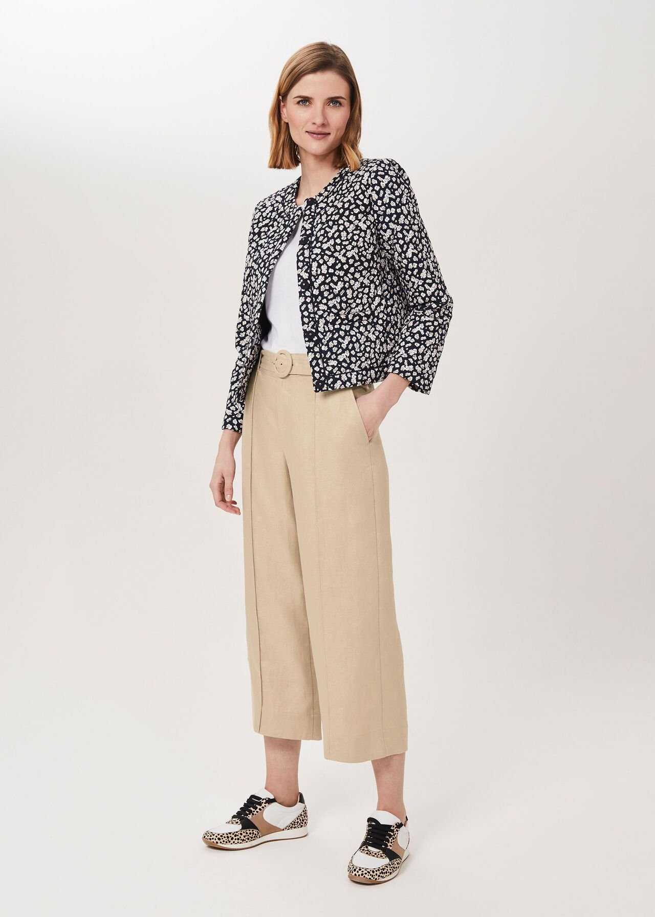Kiera Linen Belted Trousers, Sand, hi-res