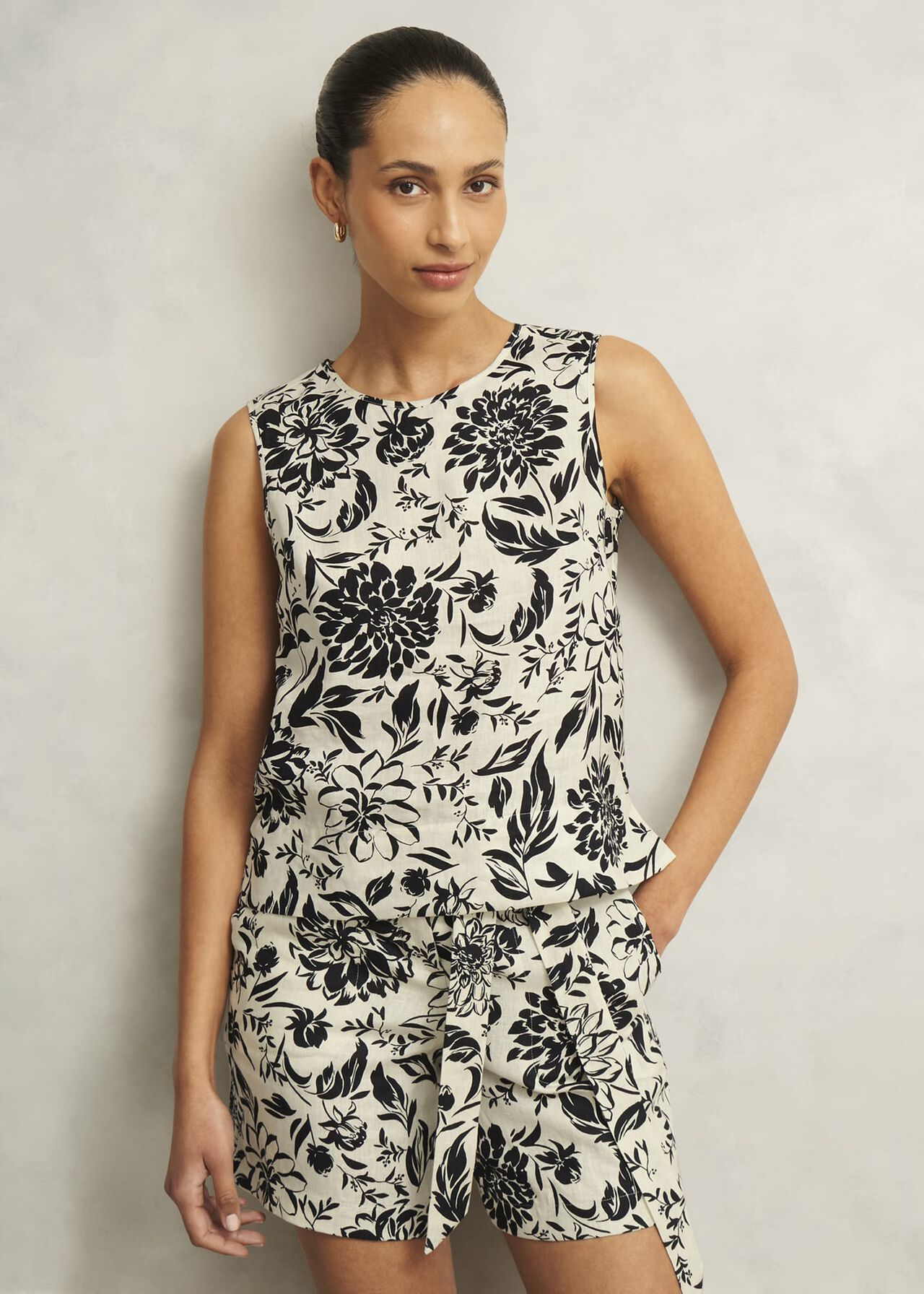 Maura Linen Top, Cream Navy, hi-res