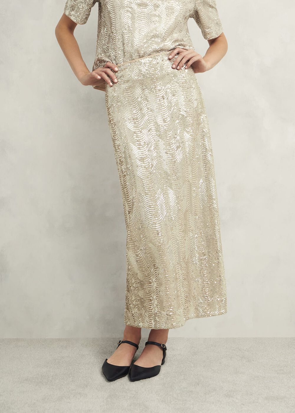 Marlowe Sequin Skirt, Silver, hi-res