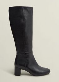 Caroline Leather Knee Boots, Black, hi-res