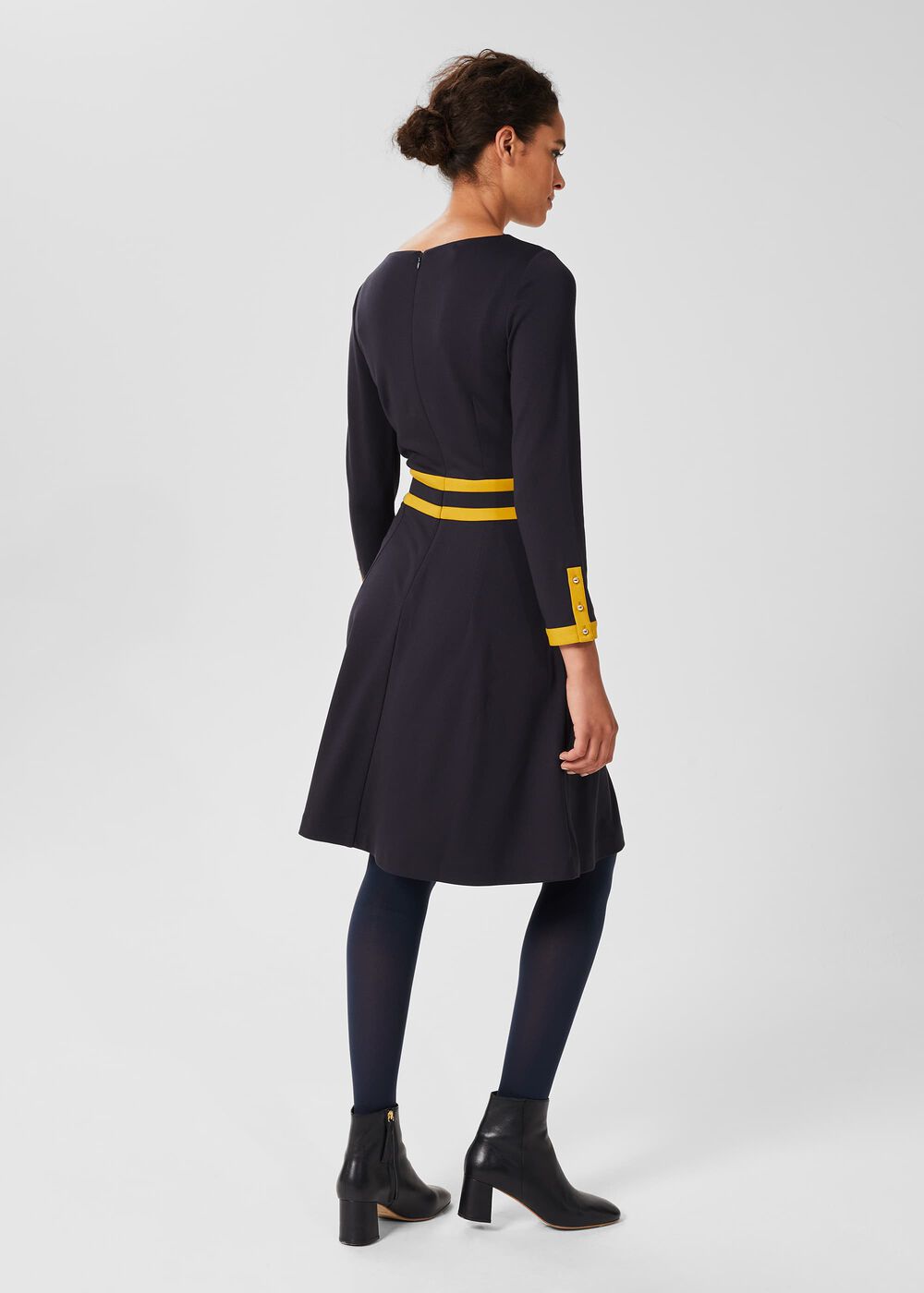 Vivian Ponte Dress, Navy Chartreuse, hi-res