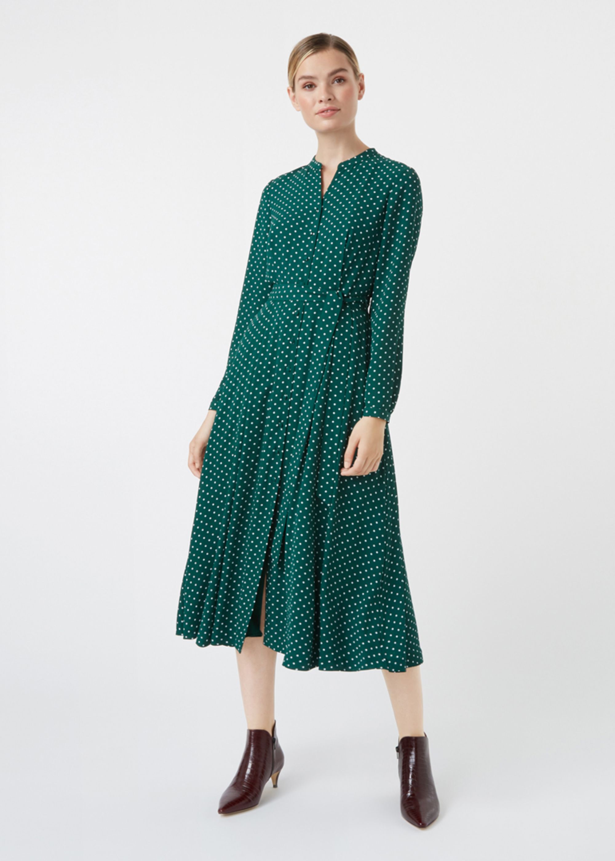 hobbs green polka dot dress